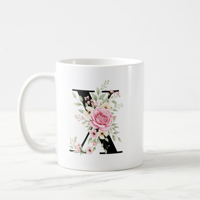 Taza De Café Elegant Alphabet Coffee Cup with Pink Rose Design (Izquierda)