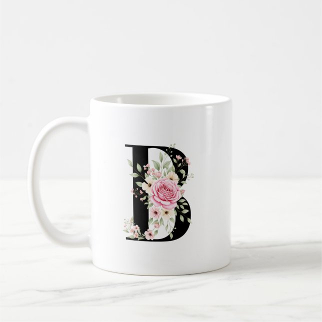 Taza De Café Elegant Alphabet Coffee Cup with Pink Rose Design (Izquierda)