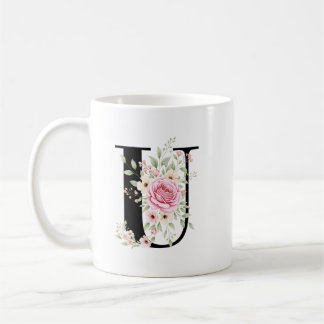 Taza De Café Elegant Alphabet Coffee Cup with Pink Rose Design