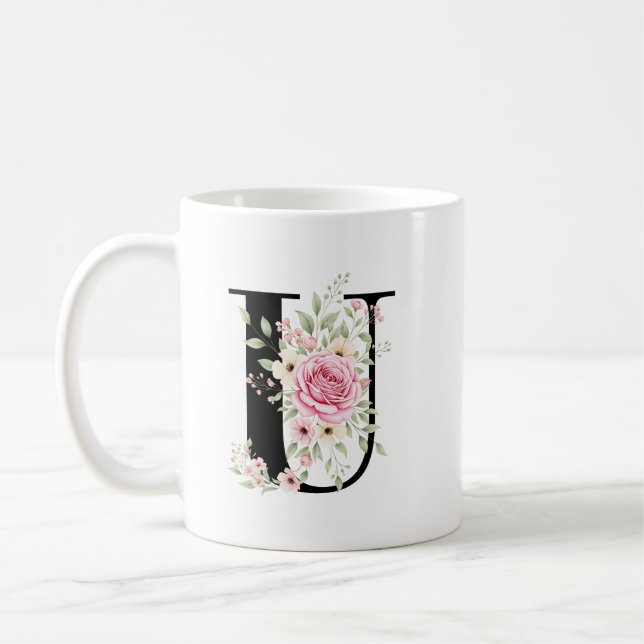 Taza De Café Elegant Alphabet Coffee Cup with Pink Rose Design (Izquierda)
