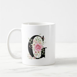 Taza De Café Elegant Alphabet Coffee Cup with Pink Rose Design