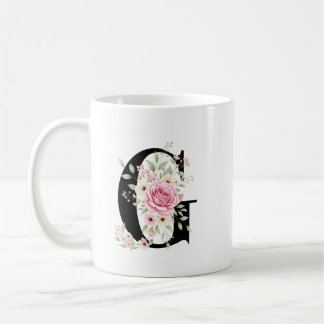 Taza De Café Elegant Alphabet Coffee Cup with Pink Rose Design