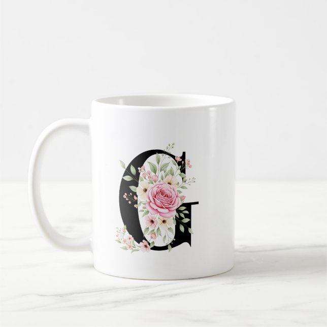 Taza De Café Elegant Alphabet Coffee Cup with Pink Rose Design (Izquierda)