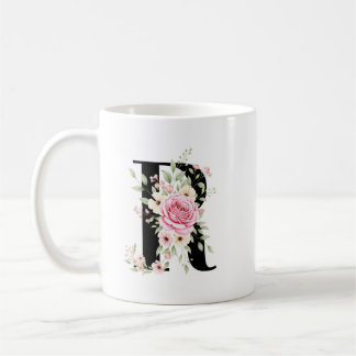 Taza De Café Elegant Alphabet Coffee Cup with Pink Rose Design