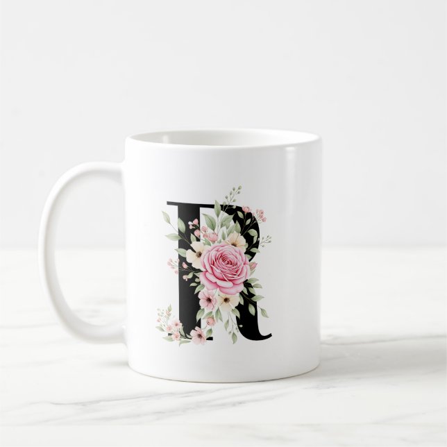 Taza De Café Elegant Alphabet Coffee Cup with Pink Rose Design (Izquierda)