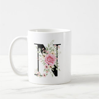 Taza De Café Elegant Alphabet Coffee Cup with Pink Rose Design