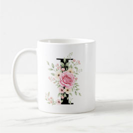 Taza De Café Elegant Alphabet Coffee Cup with Pink Rose Design