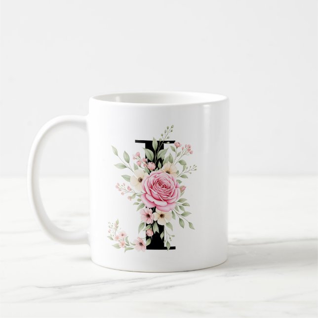 Taza De Café Elegant Alphabet Coffee Cup with Pink Rose Design (Izquierda)