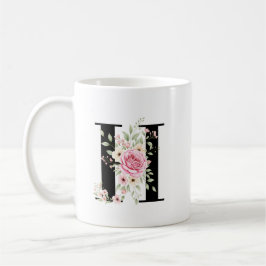 Taza De Café Elegant Alphabet Coffee Cup with Pink Rose Design