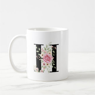 Taza De Café Elegant Alphabet Coffee Cup with Pink Rose Design