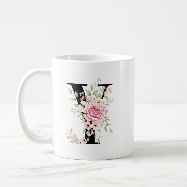 Taza De Café Elegant Alphabet Coffee Cup with Pink Rose Design (Izquierda)