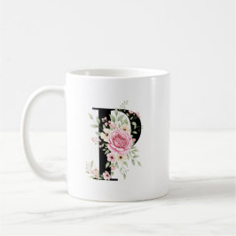 Taza De Café Elegant Alphabet Coffee Cup with Pink Rose Design