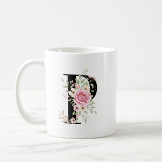 Taza De Café Elegant Alphabet Coffee Cup with Pink Rose Design
