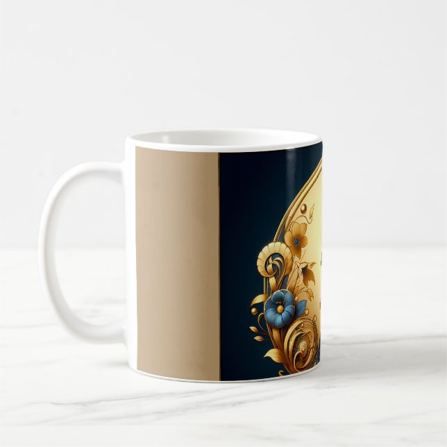 Taza De Café Elegant Art Deco Woman in Gold and Blue (Izquierda)
