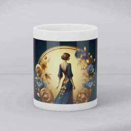 Taza De Café Elegant Art Deco Woman in Gold and Blue