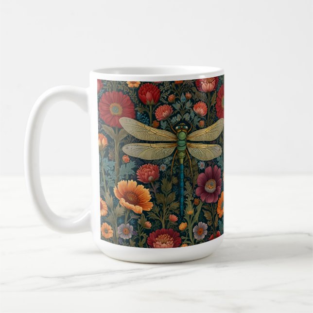 Taza De Café Elegant art nouveau Autumn floral Dragonfly (Izquierda)
