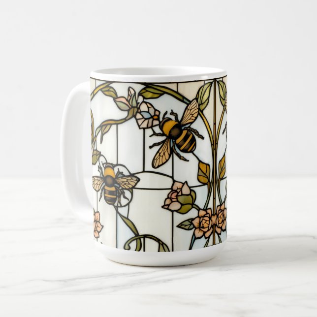 Taza De Café Elegant art nouveau botanical  bee stain glass (Anverso izquierdo)