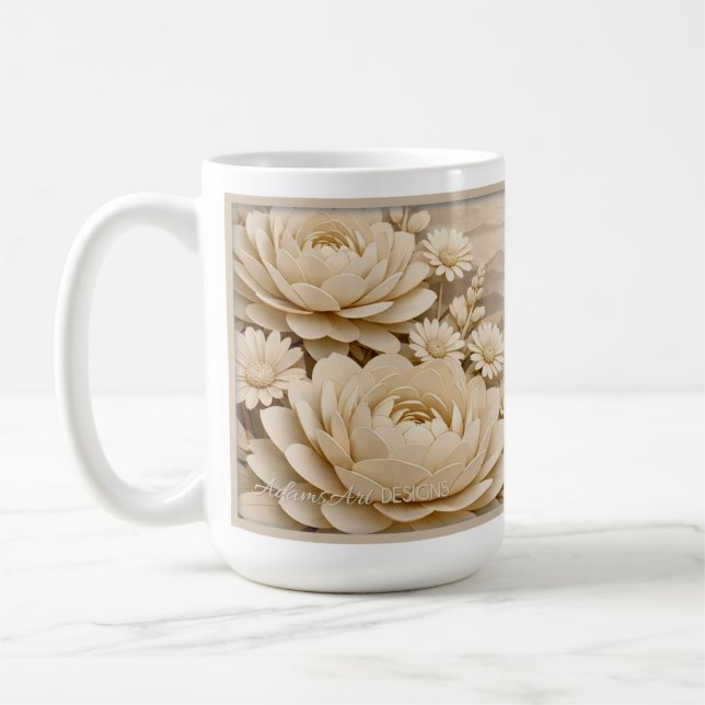 Taza De Café Elegant Beige Paper-Cut Floral LandscapeMug (Izquierda)