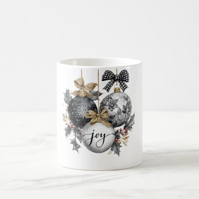 Taza De Café Elegant Black and White Christmas Ornaments  (Centro)