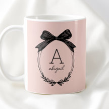 Elegant Black Bow Initial Chic Blush Pink Monogram