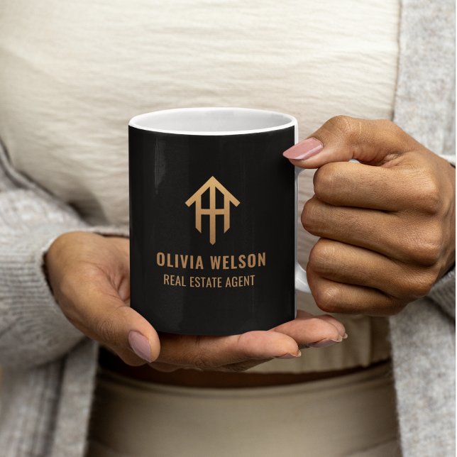 Taza De Café Elegant Black & Gold Realtor Broker Business Logo (Subido por el creador)