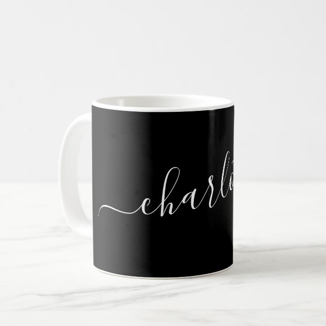Taza De Café Elegant Black Script Modern Name Personalized (Anverso izquierdo)