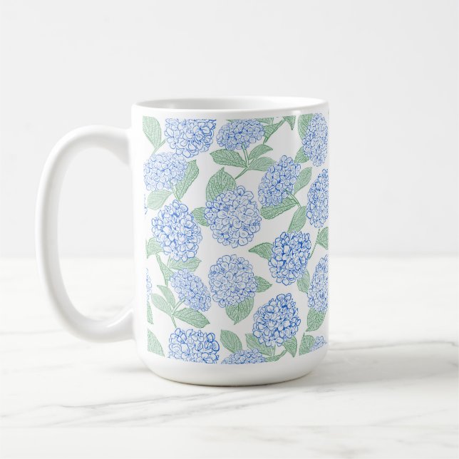 Taza De Café Elegant Blue Green Hydrangea Preppy (Izquierda)