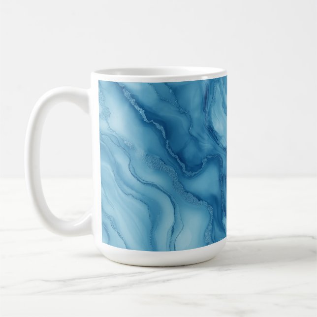 Taza De Café Elegant Blue Marble with Fluid Wave-Like Design  (Izquierda)