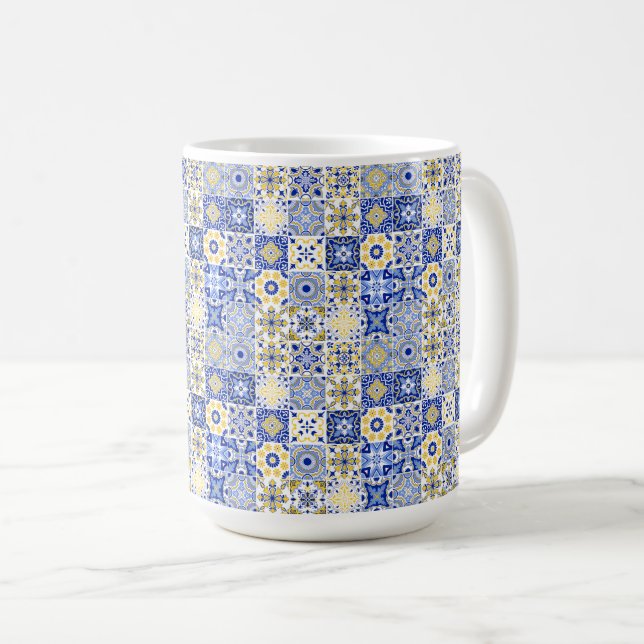 Taza De Café Elegant blue& white Portuguese Azulejo pattern  (Anverso derecho)