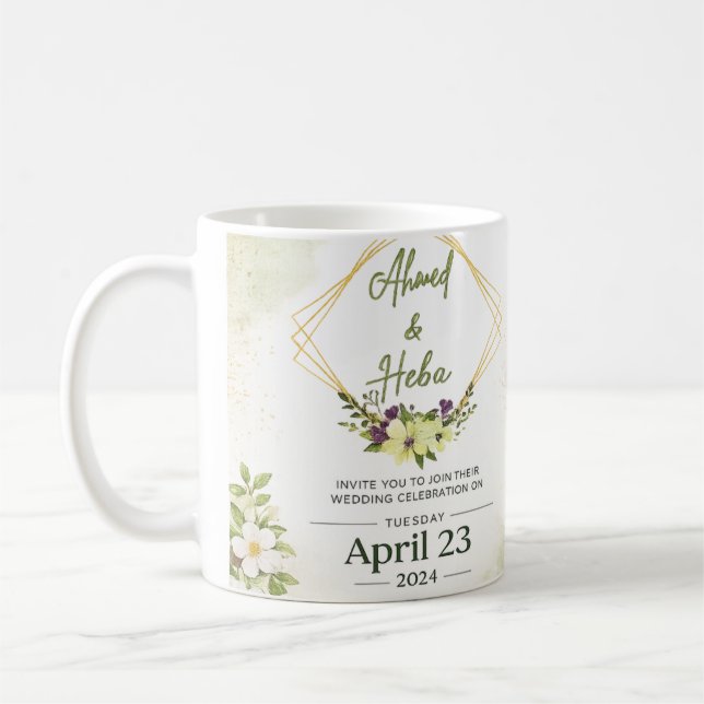 Taza De Café Elegant Botanical Wedding Invitation (Izquierda)