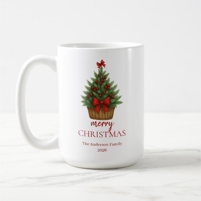 Taza De Café Elegant Christmas Tree – Red Ribbon  (Izquierda)