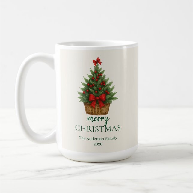 Taza De Café Elegant Christmas Tree – Red Ribbon  (Izquierda)