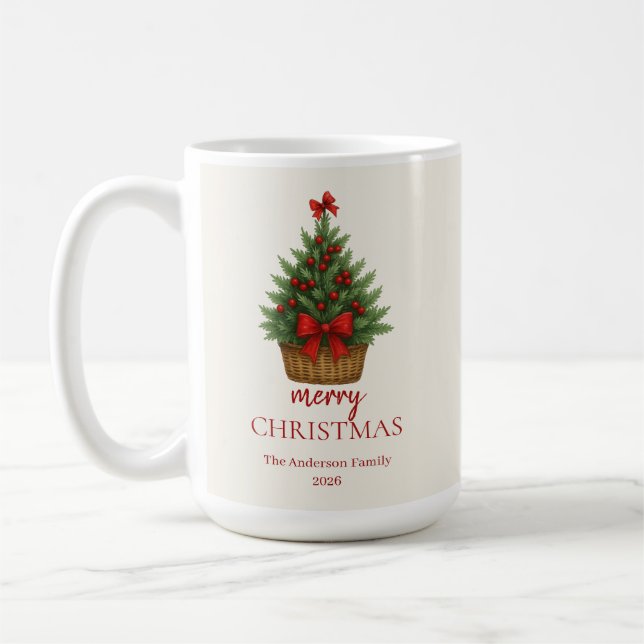 Taza De Café Elegant Christmas Tree – Red Ribbon  (Izquierda)