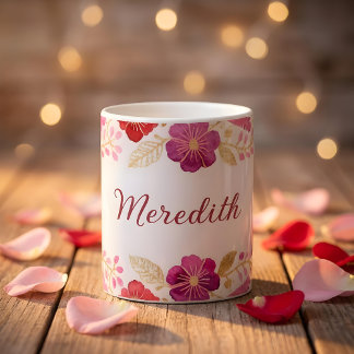 Taza De Café Elegant Colorful Hot Pink Floral Garland Border 