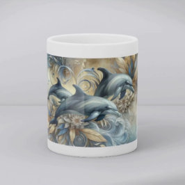 Taza De Café Elegant Dolphins with Golden Floral Waves