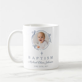 Taza De Café Elegant Dusty Blue Boy Photo Baptism
