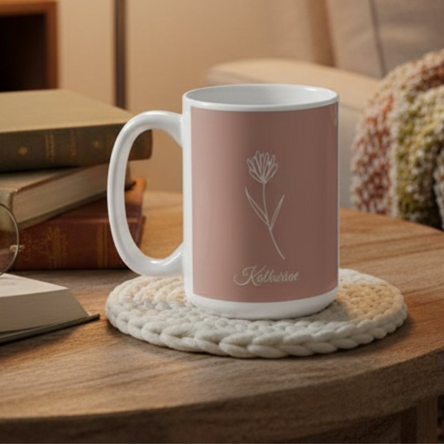 Taza De Café Elegant Dusty Rose Simple Flower Name (Subido por el creador)