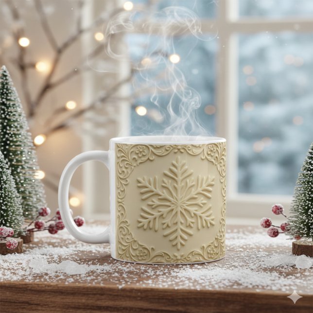 Taza De Café Elegant Embossed Snowflake Holiday Art (Subido por el creador)