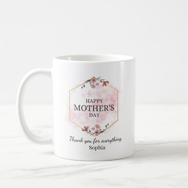 Taza De Café Elegant Floral Happy Mother’s Day Personalized (Izquierda)