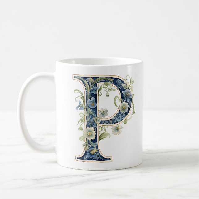 Taza De Café Elegant Floral P Monogram Mug (Izquierda)