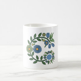 Taza De Café Elegant Floral Wreath | Blue & Green Botanical Des