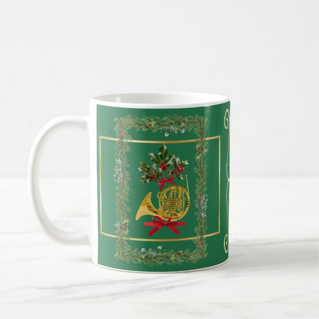 Taza De Café Elegant French Horn Christmas Green (Izquierda)