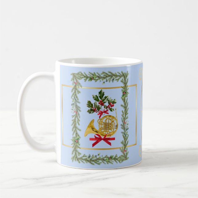 Taza De Café Elegant French Horn Christmas Light Blue (Izquierda)