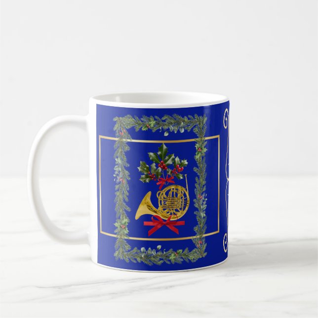 Taza De Café Elegant French Horn Christmas Royal Blue (Izquierda)