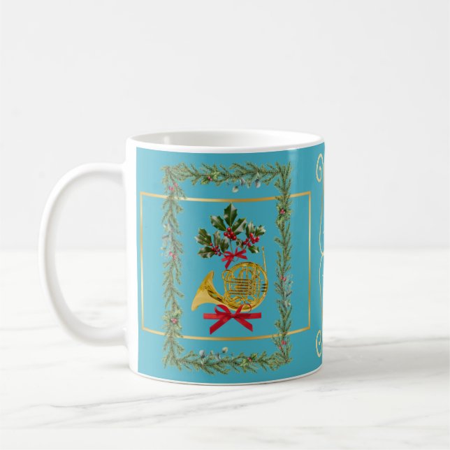 Taza De Café Elegant French Horn Christmas Turquoise (Izquierda)
