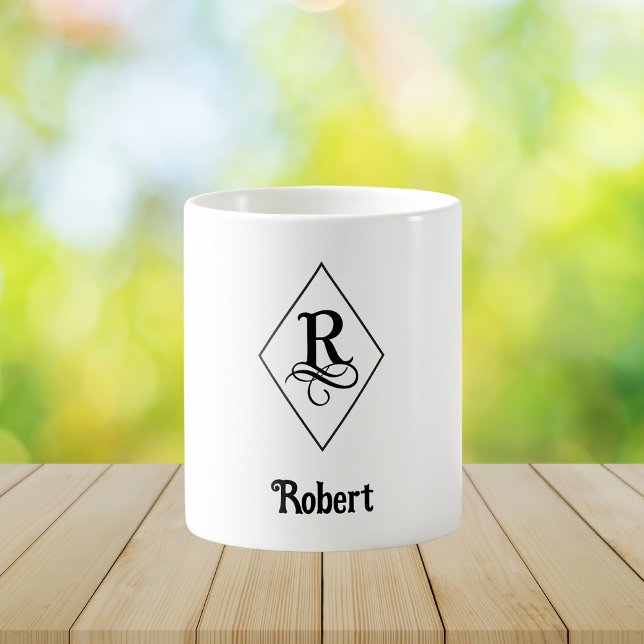 Taza De Café Elegant Geometric Initial Monogram R (Subido por el creador)
