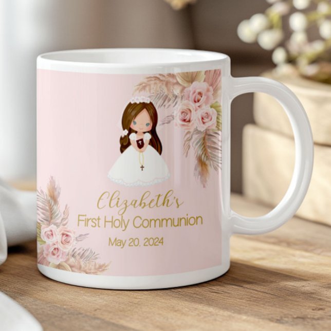 Taza De Café Elegant Girl First Holy Communion Boho Floral Pink (Subido por el creador)