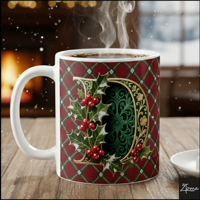 Taza De Café Elegant Gold Holly Christmas Initial Letter D (Subido por el creador)