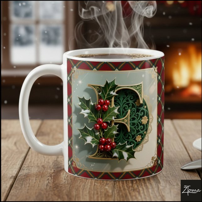 Taza De Café Elegant Gold Holly Christmas Initial Letter F (Subido por el creador)