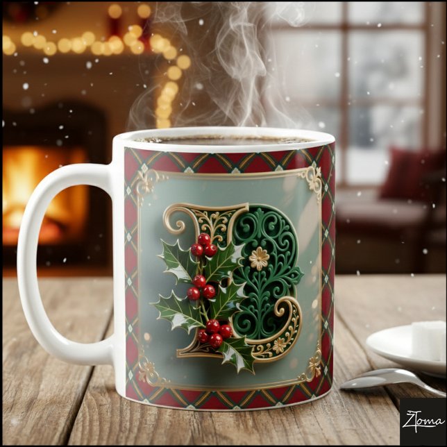 Taza De Café Elegant Gold Holly Christmas Initial Letter L (Subido por el creador)